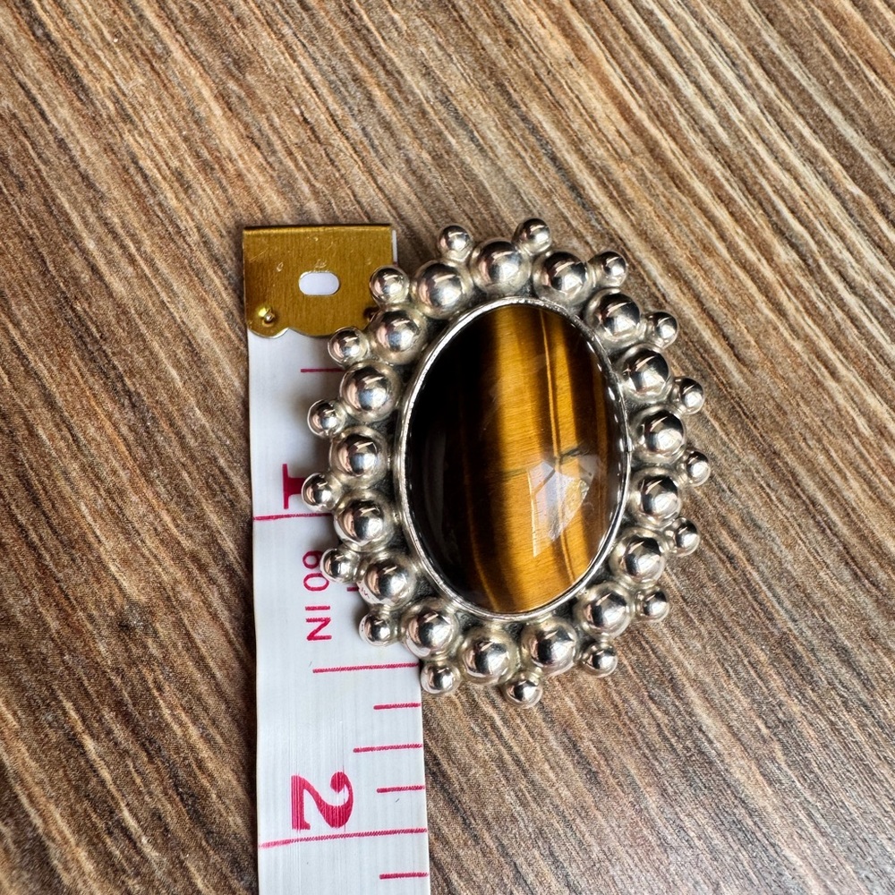 Genuine Tigers Eye Stone with Mexican 925 Silver Brooch - Picture 5 of 5